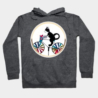 Black Cat on bike (gold frame circle) Hoodie